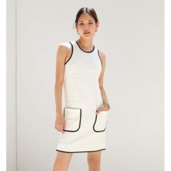 Maeve Anthropologie Sleeveless Mini Dress Pockets Textured‎ White Trim 2X z2